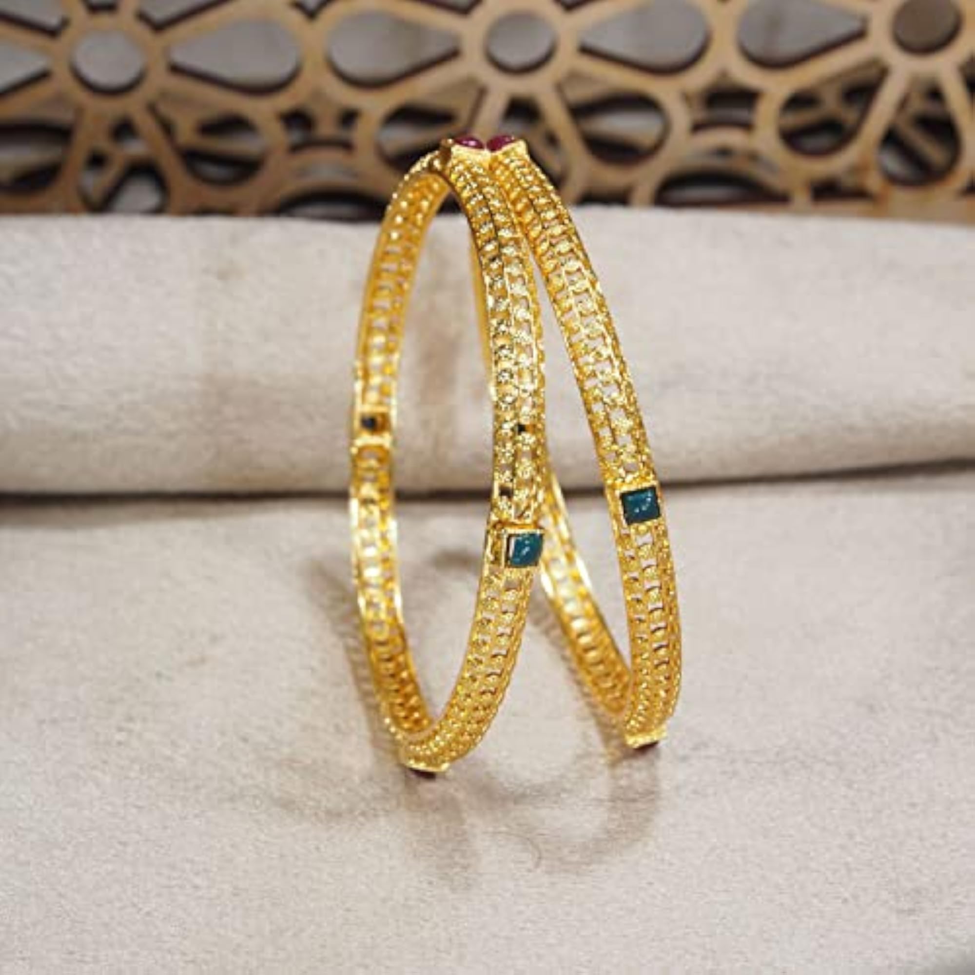 Women's 18K Plated Multicolor Stone Studded Bangles, Traditional